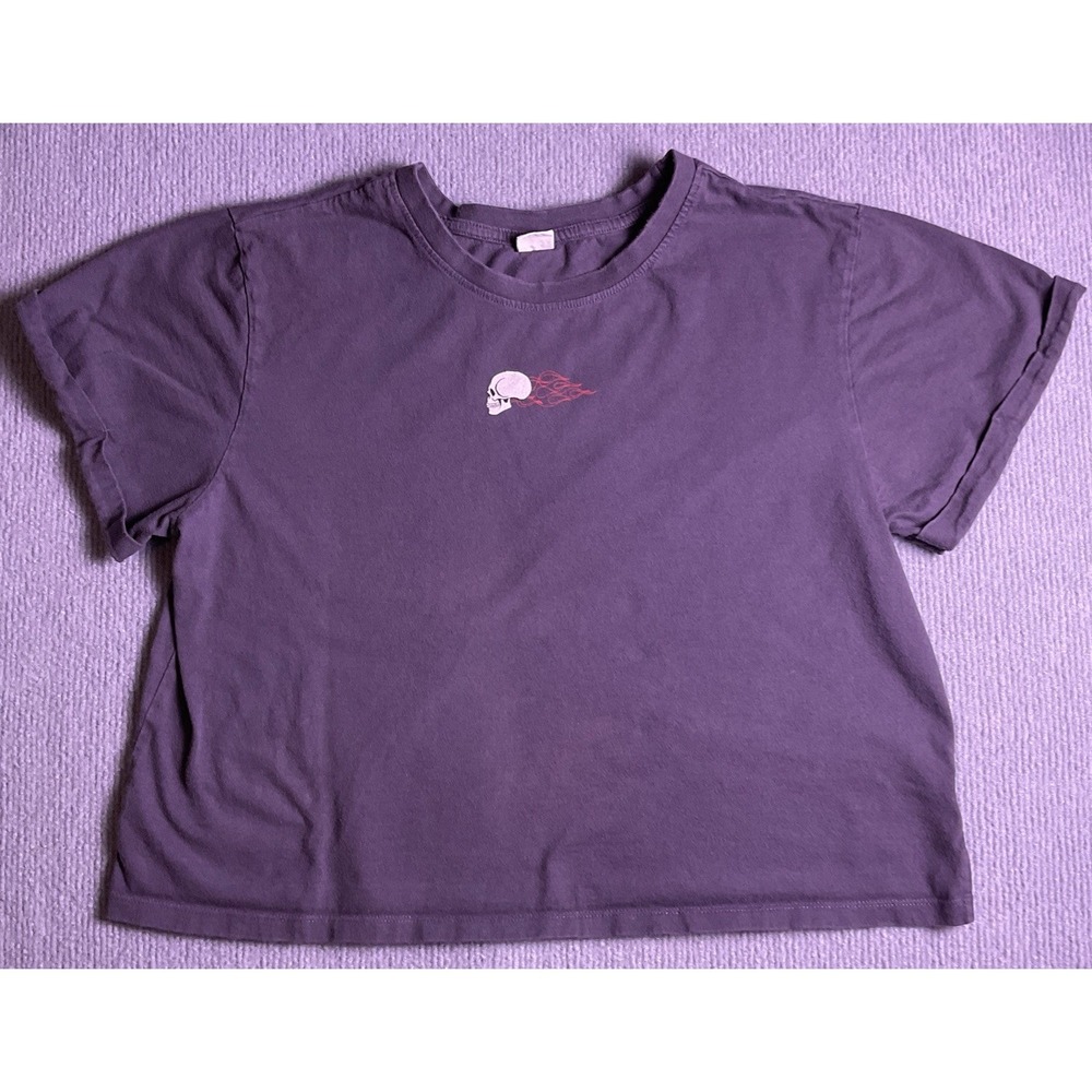 Vibe Women's Gray Front/Back Crop Top Skulls Race Cars Size XL